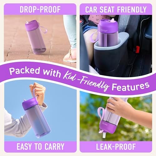 Bentgo Kids Water Bottle - Leak-Proof, Durable Tritan, BPA-Free 15 oz. Cup for Kids/Toddlers Ages 3+, Safe Sip Spout, Carrying Handle, & Dishwasher Safe for School, Sports, Daycare & Camp (Purple)