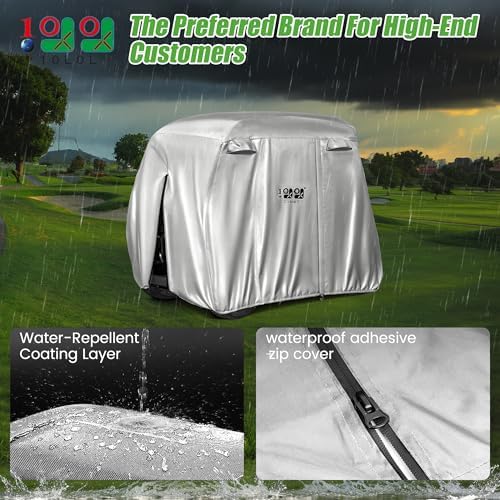 10L0L 2/4/4+2 Passenger Golf Cart Cover Fits for Yamaha EZGO Club Car, 420D Waterproof Durable Polyester Golf Cart Cover with Three Zipper Doors Windproof Sunproof - Black/Army Green/Sliver