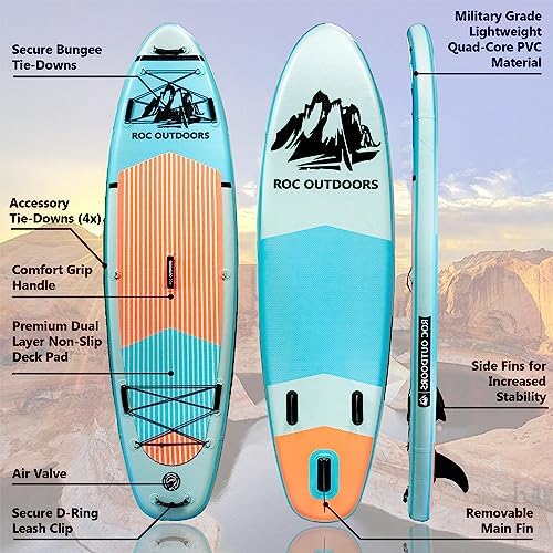 Roc Inflatable Stand Up Paddle Boards 10 ft 6 in with Premium SUP Paddle Board Accessories, Wide Stable Design, Non-Slip Comfort Deck for Youth & Adults