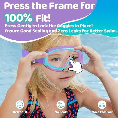 Vvinca Kids Goggles with Comfort Fabric Strap, Kids Swim Goggles Wide View Anti-Fog/UV No Leaking Swimming Goggles for 3-14