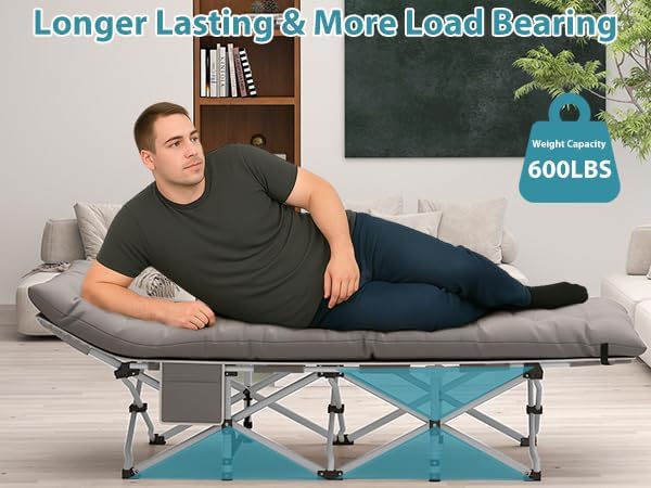 Folding Camping Cot for Adults, 2 Pack Heavy Duty Sleeping Cots with Carry Bag, Double Layer Oxford Portable Travel Camp Cots for Outdoor Camp Beach Home Office (Blue Pad & Gray Pad, 2PACK)