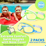 Vvinca 2 Pcs Kids-Swim-Goggles with Nose Cover, Swimming Diving Mask Wide View Anti Fog UV Anti Shattered Lens for Kids 3-6