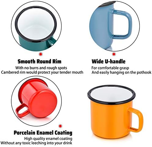 P&P CHEF Enamel Camping Coffee Mug Set of 6, Small Colored Mugs Cups for Family Gathering/Friend Party/Camping/Picnic/Fishing, Lightweight & Portable -12 Ounce, 350ML & Multicolor