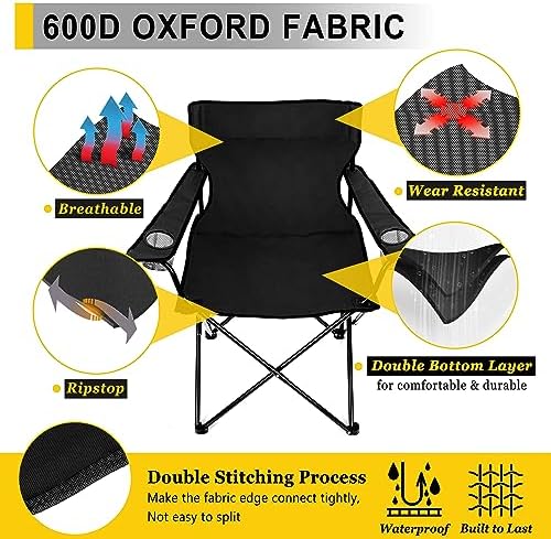Joyfair Portable Camping Chair, Outdoor Lawn Folding Chairs for Adults, Heavy Duty Large Foldable Chairs for Beach, Fishing, Tailgating Outdoor Sport, 2 Cup Holders & Carry Bag