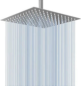 Voolan Rain Shower Head - High Flow Large Rainfall Shower Heads Made of Stainless Steel - Waterfall Bathroom Square Showerhead - Ceiling or Wall Mount (12" Brushed Nickel)