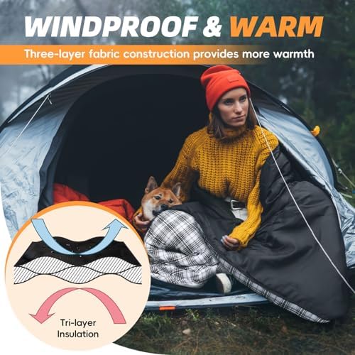 MEREZA Flannel Sleeping Bag for Adults XL, Large Wide Sleeping Bags for Camping Mens Warm Cotton Sleeping Bag 4 Season Warm & Cool Weather