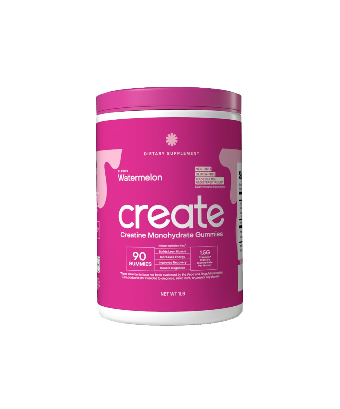 Create Creatine Monohydrate Gummies for Men & Women - Boost Focus, Strength, and Endurance, Anti-Melting Formula, Vegan, Gluten-Free, Non-GMO, 1.5 Gram Creatine per Gummy (Watermelon, 90 ct)