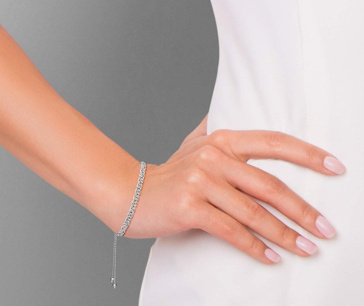 Miabella Italian 925 Sterling Silver, 18K Gold Plated 4mm Byzantine Adjustable Bolo Link Chain Bracelet for Women Handmade in Italy(sterling silver)