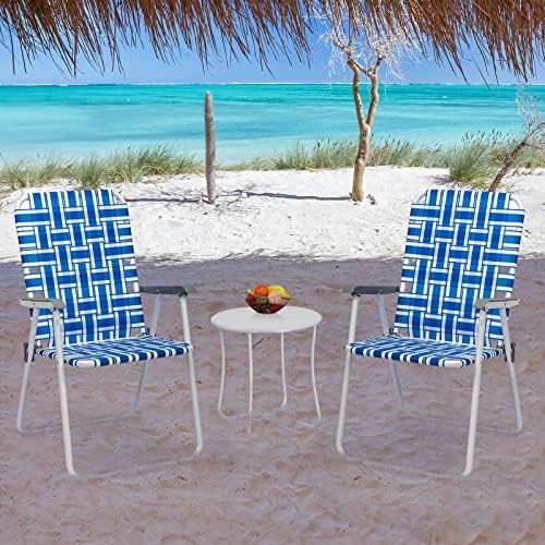 Set of 2 Patio Folding Lawn Chair, Outdoor Beach Portable Webbed Folding Camping Chair for Yard, Garden (Blue 1)