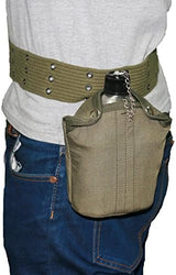 DARTMOOR G.I. Army Stainless Steel Canteen Military with Cup and Green Nylon Cover Waist Belt for Camping Hiking