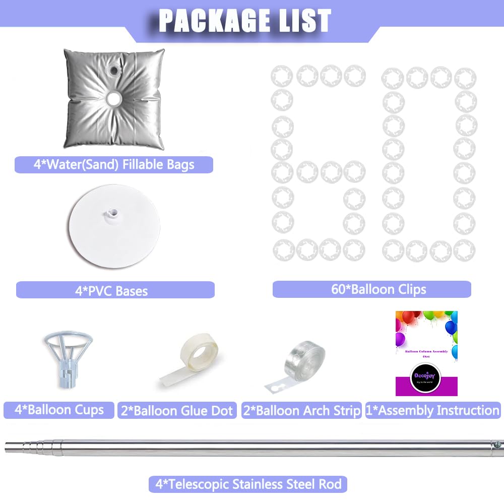 DECOJOY Balloon Columns Stand Set of 4, 7 Feet Telescoping Ballon Arches Stands with Bases for Floor, Height Adjustable Metal Ballon Tower Pillar Kits for Graduation, Birthday, Christmas