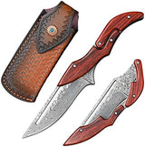 SD604A VG10 Damascus Folding Knife Pocket Knife Yellow Sandalwood Handle Mechanical Lock Outdoor Camping Survival (Suguha)
