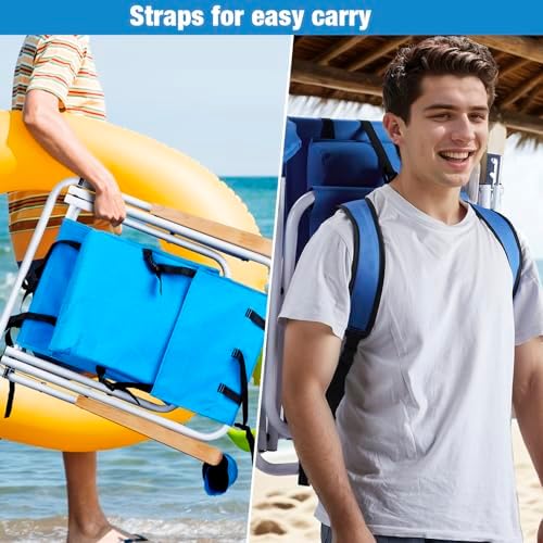 Outvita Folding Beach Chair Adjustable Headrest w/4 Flexible Tilt Angle, Cup Holder Portable High Strength Cleanable Fabric, for Sand Camping Lawn Concert Travel Festival