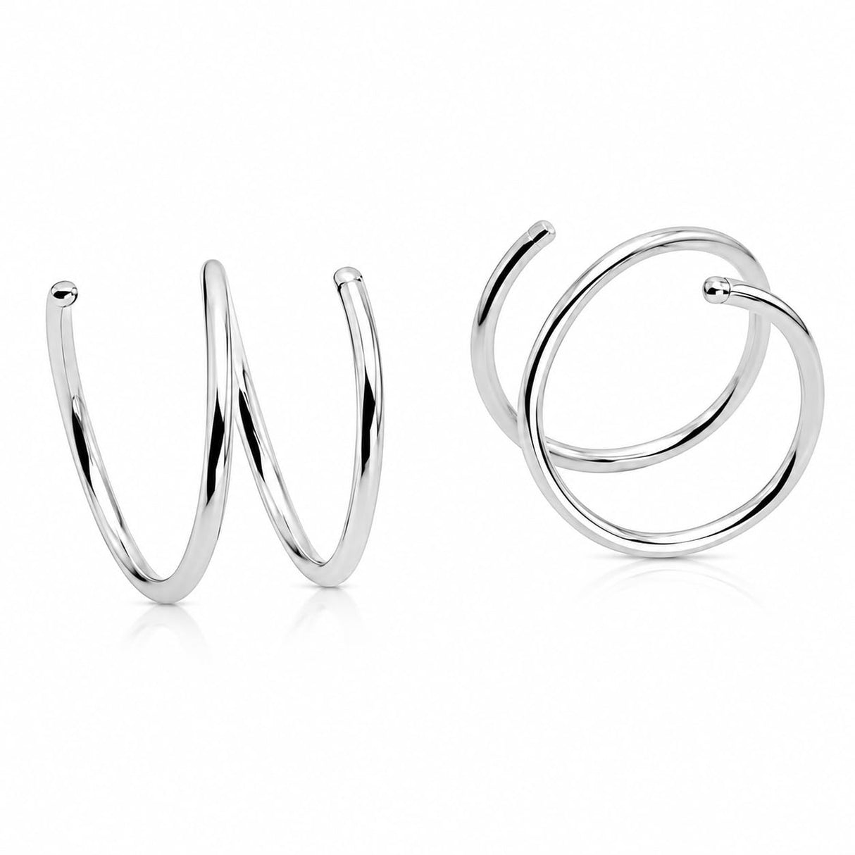 Solid Sterling Silver Double Huggie Hoop Twist Earrings for Single Piercing. Tiny Spiral Huggie Hoop Illusion Earrings. 19 Gauge (1 Pair)