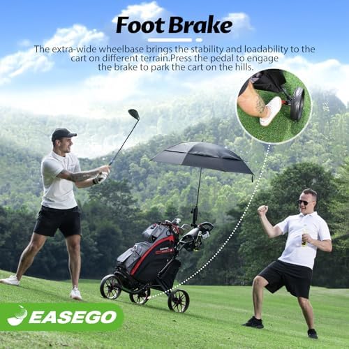 Golf Push Cart 3 Wheel : Golf Bag Cart Foldable with Phone Holder/Cup/Umbrella Holder Compact Golf Pull Carts Quick Fold Golf Caddy Push Carts with Large Wheelbase for Different Terrain