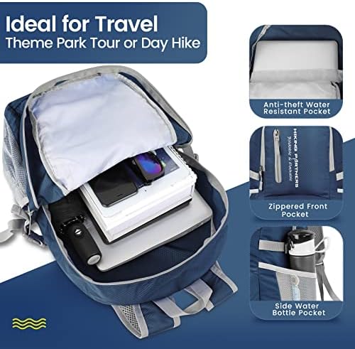 ZOMAKE Lightweight Packable Backpack, 35L Light Foldable Hiking Backpacks Water Resistant Collapsible Daypack for Travel(Navy Blue)