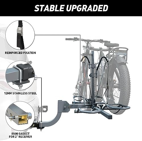 WILDROAD Hitch Bike Rack, Wobble Free Smart Tilting Bike Rack, Foldable 2-Bike Rack for Standard, Fat Tire and E-Bike, 2-Bike 180 lbs Capacity, Fits 2-inch Receiver
