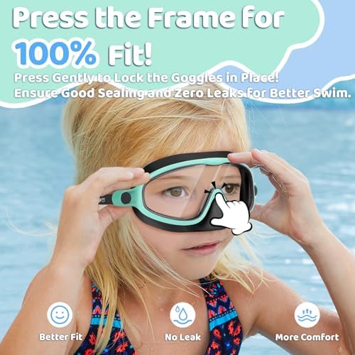 Vvinca 2 Pcs Kids-Swim-Goggles with Nose Cover, Swimming Diving Mask Wide View Anti Fog UV Anti Shattered Lens for Kids 3-6