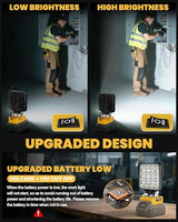 LIVOWALNY Cordless LED Work Light for Dewalt 20v Battery, 70W 7000LM Flashlight, Portable LED Flood Battery Light with USB A & USB C Charging Output Port for Emergency, Outdoors and Job Site Lighting