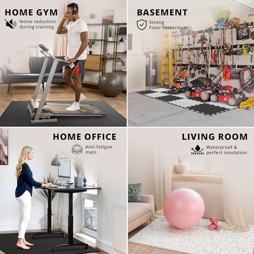 Gym Flooring Set - Interlocking EVA Soft Foam Floor Mat, 18 Pieces Puzzle Rubber Tiles Protective Ground Surface Protection, Play Workout Exercise Mats Underlay Matting Sports Pool Home Fitness Garage