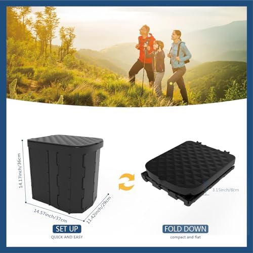 Hapoon XL Portable Folding Toilet with Lid - Travel Portable Potty for Adults, 12 Toilet Bags, 12 Pack Liquid Waste Gel