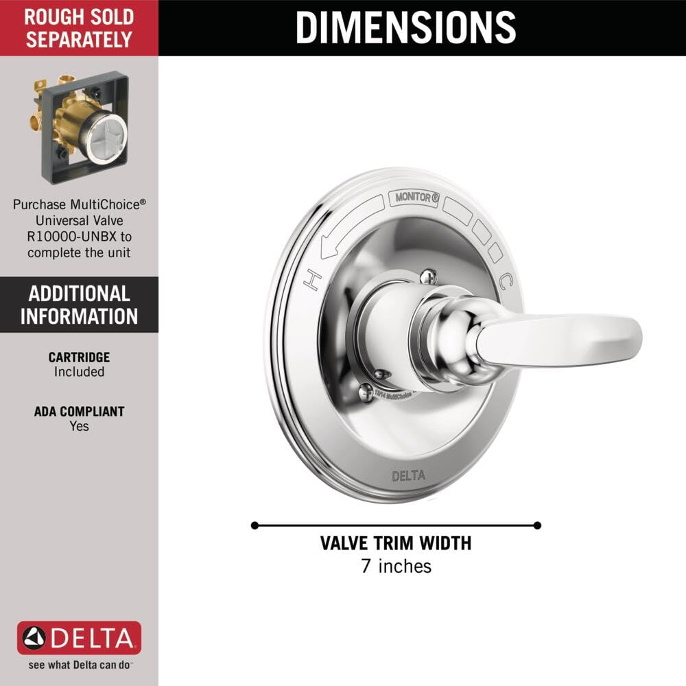 Delta Foundations 13 Series Single-Function Valve Trim Kit, Chrome Handle Set for Shower Faucet System, Chrome BT13010 (Valve Not Included)