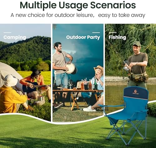 2 Pack Portable Camping Chair for Adults, Folding Outdoor Camp Chair Lightweight Lawn Chairs Folding Collapsible Chair for Camping, Tailgates, Beach, Blue, Support 225lbs