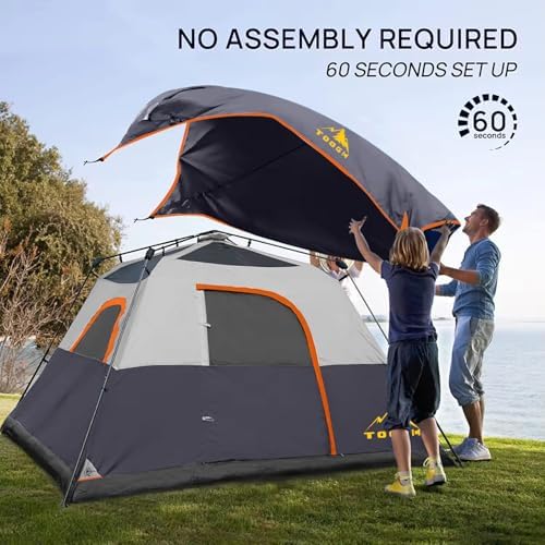 3/4 Person/6 Person Camping Tent Fast Cabin Tent with Instant Setup Tent, Weatherproof Tent Easy Quick Set Up & Pop Up in 60 Seconds with Rainfly Backpack for Family Camping,Upgraded Ventilation