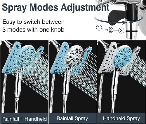 2.5 GPM Shower Head with Handheld: 2-in-1 High Pressure Shower Heads with Handheld Spray Combo 7.5" Rain Shower and 10 Spray Settings Handheld Shower Head, Detachable Showerhead with Hose