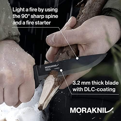 Morakniv Carbon Steel Fixed-Blade Bushcraft Knife with Sheath, Black, 4.3 Inch