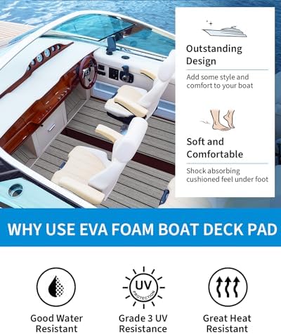 OCEANBROAD Boat Flooring EVA Foam Self-Adhesive 96''x45.6''/36''/28.8''/16.8'' Faux Teak Marine Boat Decking Sheet for Jon Boats Yacht Floor