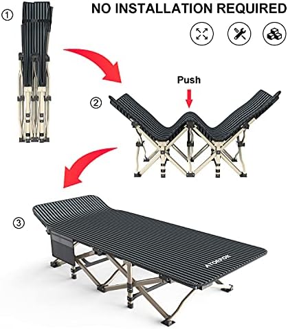 ATORPOK Camping Cot, Outdoor Folding Cot Bed with Pad and Pillow for Adults Heavy Duty Sleeping Cot with Carrying Bag, Portable Camp Cots for Camping Tent Travel Office (Blue)