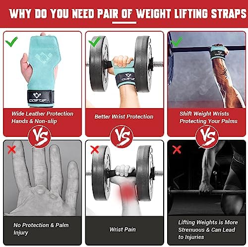 Weight Lifting Wrist Strap, Double Layer Leather Wrist Strap for Deadlift and Powerlifting, Adjustable Neoprene Padded Gym Workout Lifting Hooks (Pair)