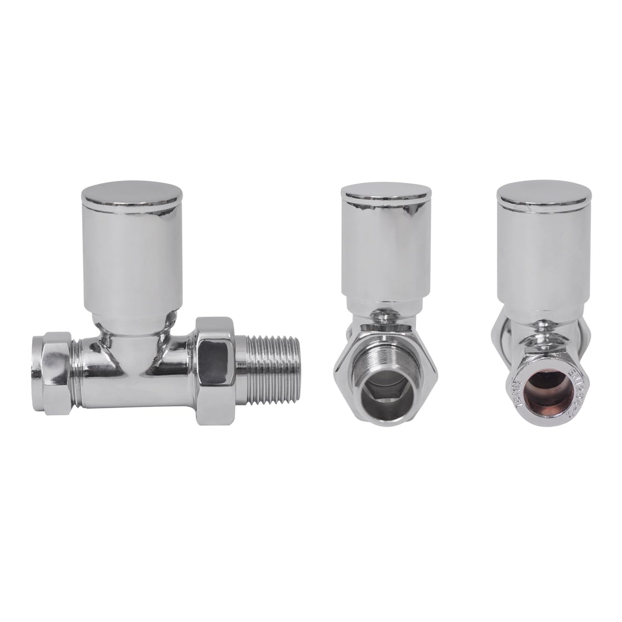 VANCOCO 2Pcs 1/2"×15mm Chrome Straight Radiator Valves Round, Manual Radiator Valves Pair Standard Connection for Heated Towel Rail and Central Heating Modern Bathroom