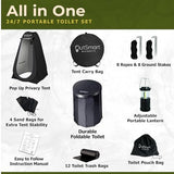 Outdoor Portable Toilet Set for Adults with Camping Night Lantern, Folding XL Toilet, Pop Up Privacy Tent and Carry Bags, Multipurpose Potty, Washable and Foldable for RV Travel