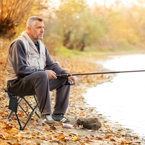 2 Pack Camping Stool, 13 Inch Compact Camping Chair Portable, Lightweight Folding Stool Seat with Side Pocket and Carry Bag for Outdoor Hiking, Fishing, Picnic, Beach and Lawn Party, Black