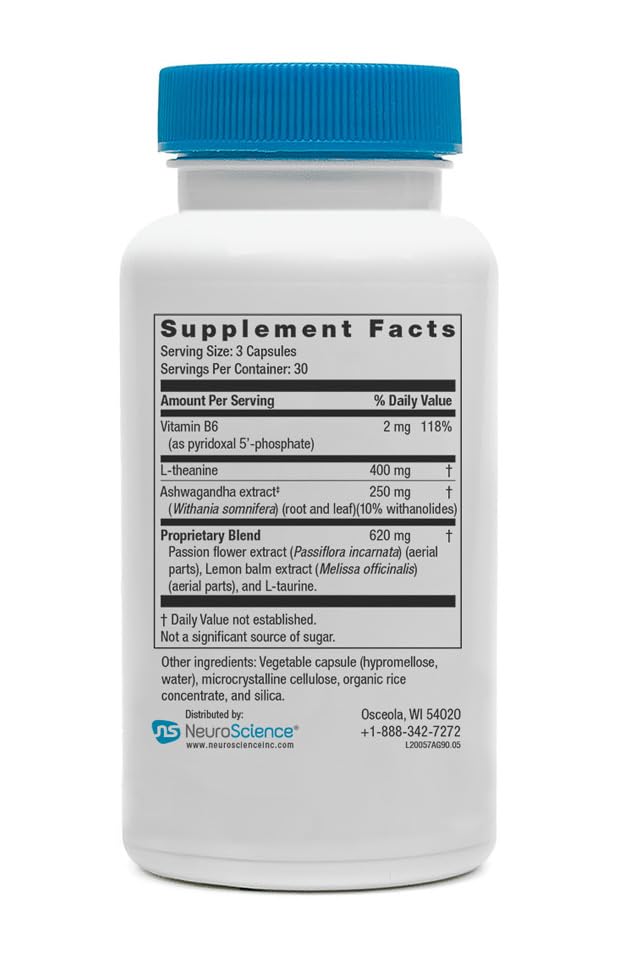 NeuroScience Alpha GABA Supplement - Non-Drowsy Calm Aid with Vitamin B6, Lemon Balm, Sensoril Ashwagandha & L Theanine Supplement - Help Soothe Anxiousness, Day or Night (90 Capsules)