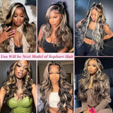 Kephare FB/27 28 Inch Highlight Balayage Wig Human Hair 13x4 HD Lace Front Wigs Body Wave 1B/27 Ash Blonde Omber Lace Front Wigs Human Hair Pre Plucked for Black Women 180% Density