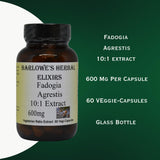 3 Pack Barlowe's Herbal Elixirs Fadogia Agrestis Extract - 60 600mg VegiCaps - Stearate Free, Glass Bottle!