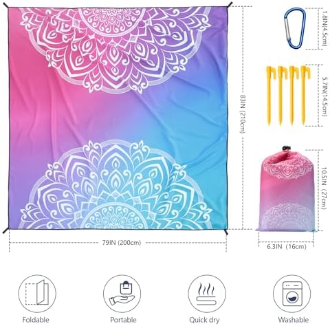 Beach Blanket Waterproof Sandproof Beach Mat 79" X 83" /10'x9'for 2-8 Adults Quick Drying Outdoor Picnic Mat Beach Accessories for Travel, Camping, Hiking