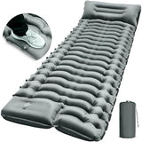 Camping Sleeping Pad, Ultralight Camp Pad with Pillow, Built-in Foot Pump, Inflatable Sleeping Pad, Compact Size for Camping, Backpacking, Hiking and Traveling - Gray