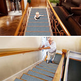 15Pcs Stair Treads for Wooden Steps Indoor with Self Adhesive, 8"x30" Non Slip Stair Runners-Peel & Stick Indoor Stair Carpet Runner, Resistant Indoor Runner for Kids、Elders and Pets, Light Gray