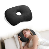 Ear Piercing Hole Pillows Side Sleeper Pillow with an Ear Hole for CNH Side Sleepers and Ear Inflammation Pressure Sores, Adjustable Cotton and Polyester Curved Side Pillow, Black Velvet
