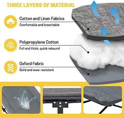 ATORPOK Camping Cot for Adults with Cushion and Pillow, Portable Folding Bed for Sleeping, Lightweight Tent cot with Carry Bag Supports 450 lbs (Grey)
