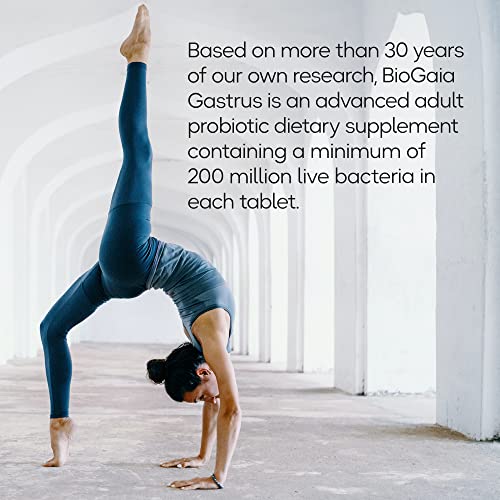 BioGaia Gastrus Chewable Tablets, Adult Probiotic Supplement for Stomach Discomfort, Constipation, Gas, Bloating, Regularity, Non-GMO, 30 Tablets, 1 Pack