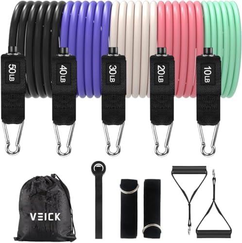 VEICK Resistance Bands, Exercise Bands, Workout Bands Set for Working Out with Handles for Men Women, Elastic Exercising Bands for Fitness Weights Work Out at Home Gym
