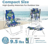 Tall Beach Chairs for Adults – 5-Position Reclining Backpack Chair with Large Insulated Cooler & Storage Pocket, Aluminum Frame, Portable for Travel & Outdoor, Supports 300lbs, Tropical Palm
