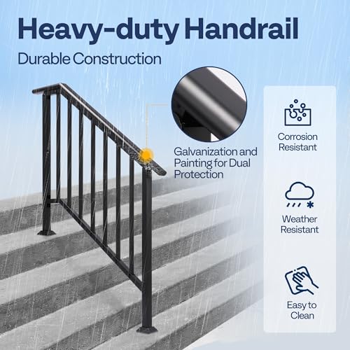 VIVOHOME 2-Pack Wrought Iron Hand Rails for Outdoor Steps – 40.6" Black Oval and Safety Balusters Exterior Railing Kit for Porch, Deck, or Indoor Stairs (4-Step, Black)