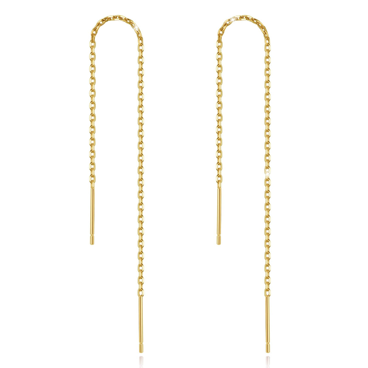 Dangle Earrings Threader Chain Earring Women Sterling Silver (Gold)