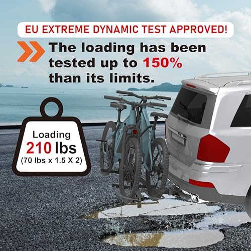 HYPERAX Volt 2 - E Bike Hitch Mounted Platform Style 2 Bikes Carrier for Car, SUV, Trucks, Sedan, Tilting e-Bike Rack for Hitch Fits Up to 2 X 70 lbs Bike with Up to 5" TIRE - NO RV USE!